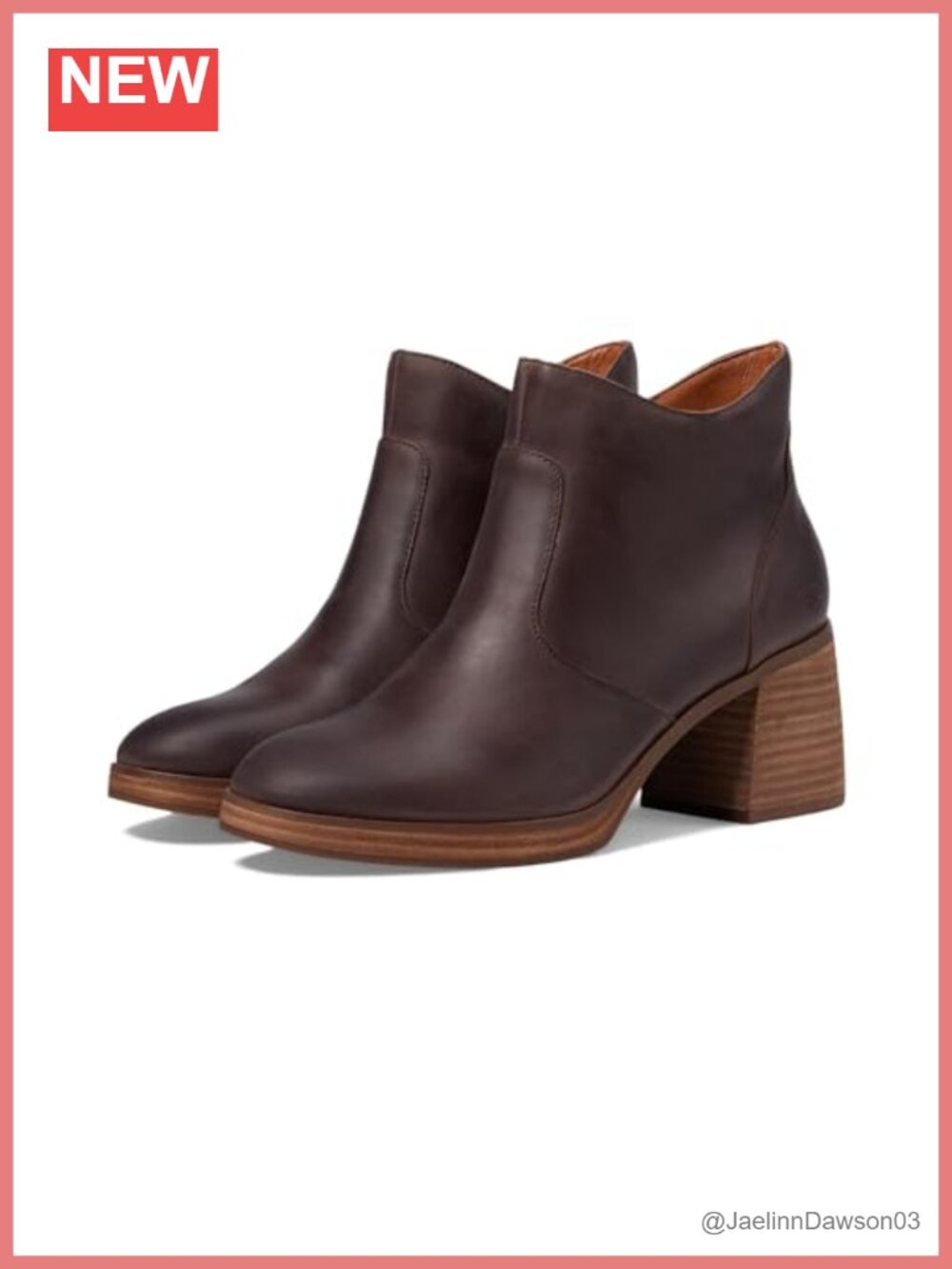 Women's Ankle Bootie with Leather Upper & Stacked Heel